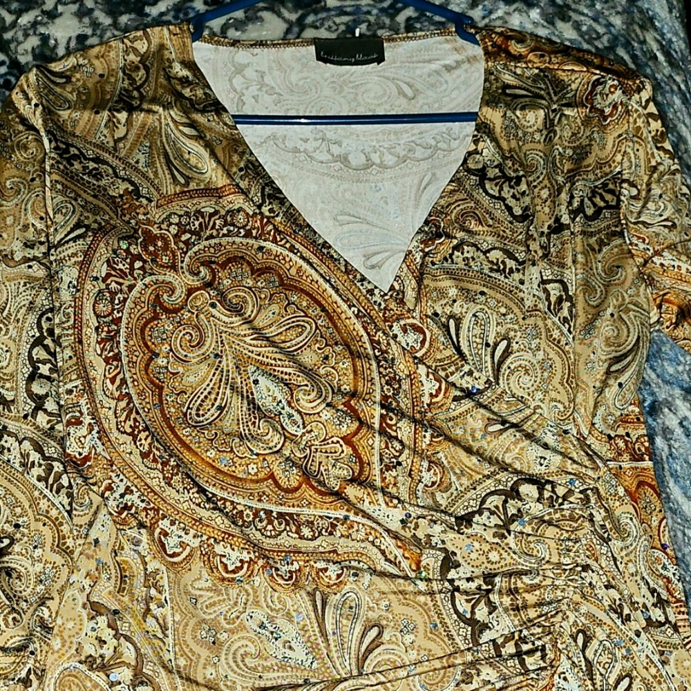 Brittany Black Paisley Wrap Top in Cream and Brown